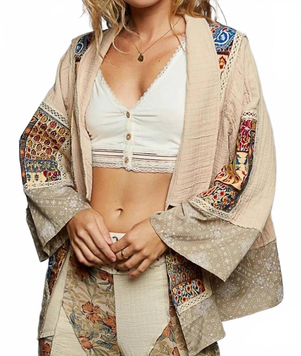 NEW POL boho collared open cardigan in beige